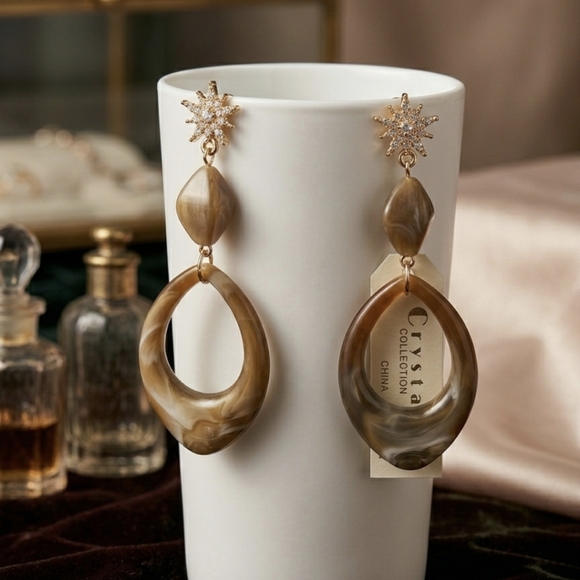 Chic Gold and Silver Floral Drop Earrings - Picture 6 of 8